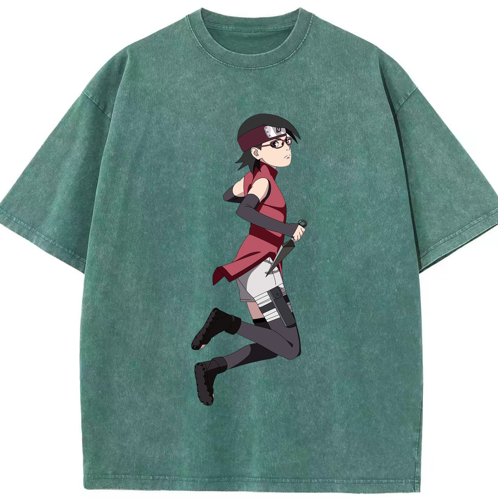 （画像用） NARUTO -ナルト- うちは サラダ Uchiha Sarada 綿100% ヴィンテージ風 半袖Tシャツ（フロントプリント）